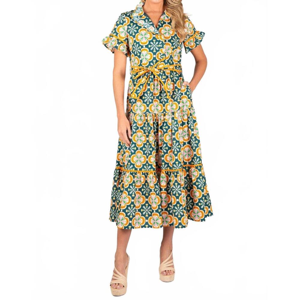 NEW SINCERELY OURS lena clementine tile maxi dress in teal, bright orange